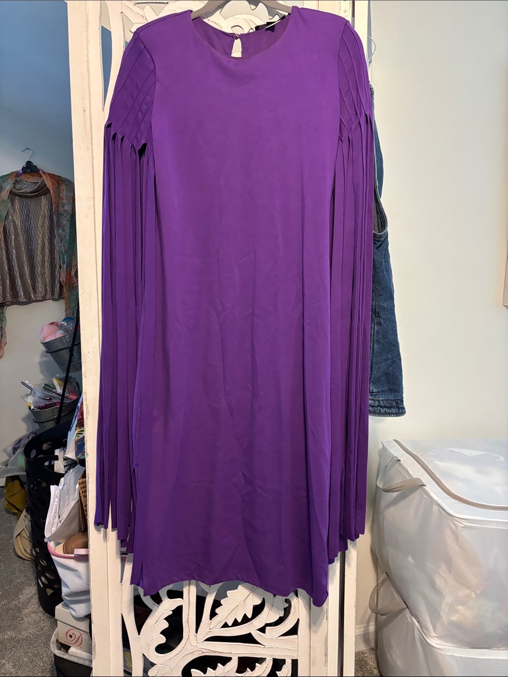 Purple Fringe Long-Sleeve Women's Skirt Dress